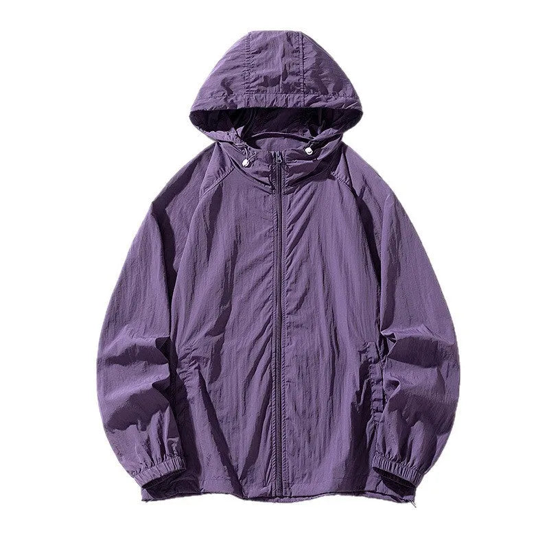 Thin loose-fit nylon outdoor sports jacket shown in available colours on a neutral background.