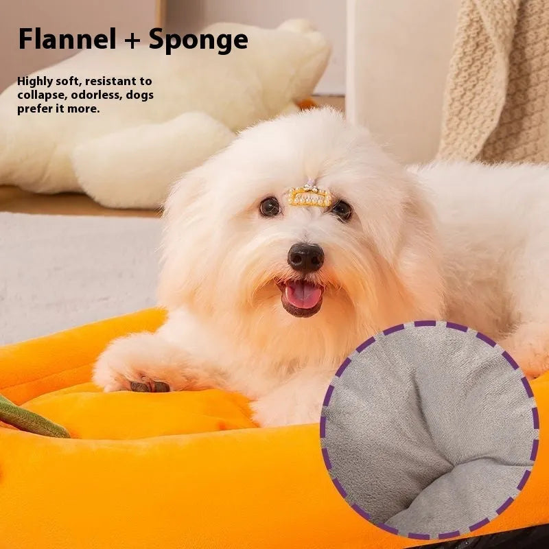Removable washable cloth pet bed mat shown in purple colour with size options for dogs and cats