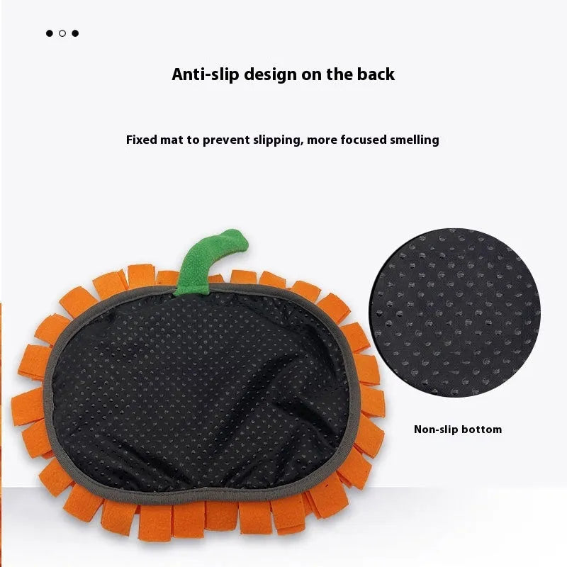 Orange pumpkin-shaped pet training mat with wool padding for dog slow feeding
