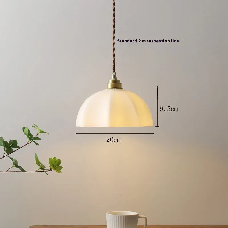 Chinese style brass bedside droplight with copper glass shade and four light colour options