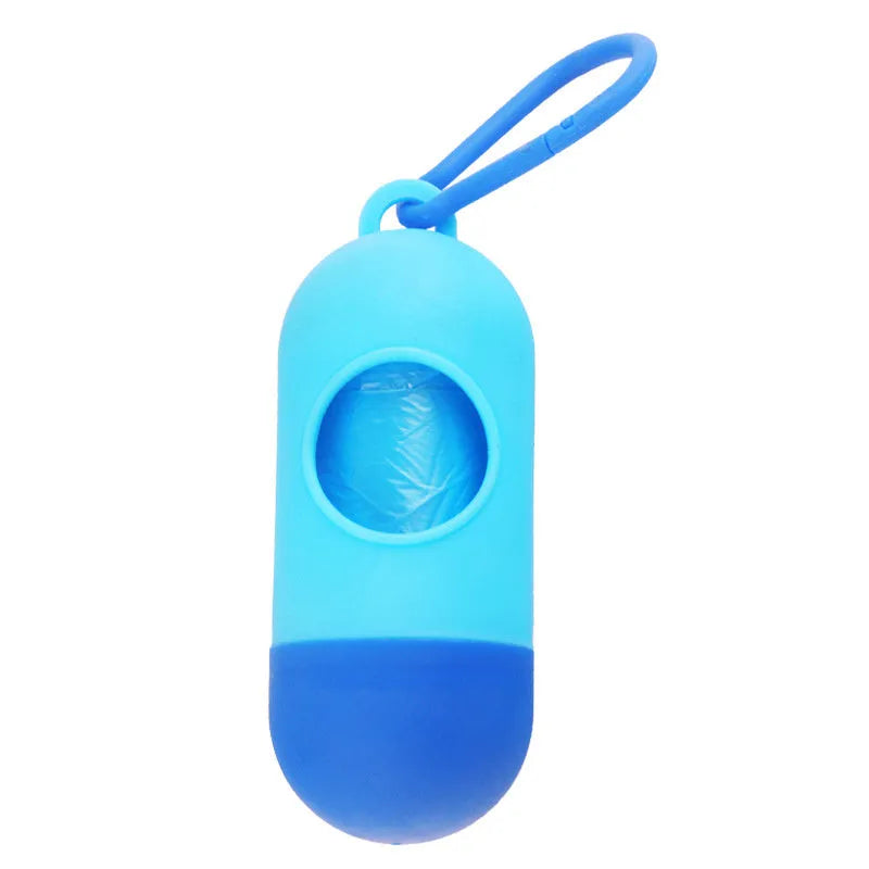 Compact plastic dog poo bag holder with Velcro strap and metal side hook
