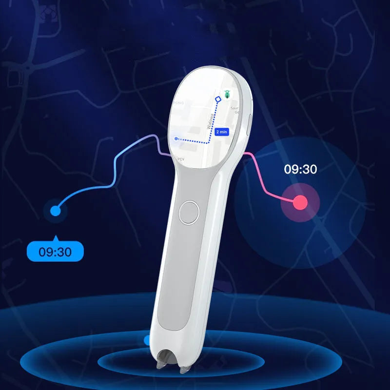 White Universal Reading Pen for English learning and translation with USB charging cable.