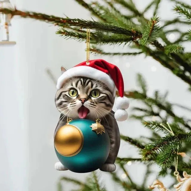 Christmas cartoon kitty car hanging ornament in acrylic with colourful design options