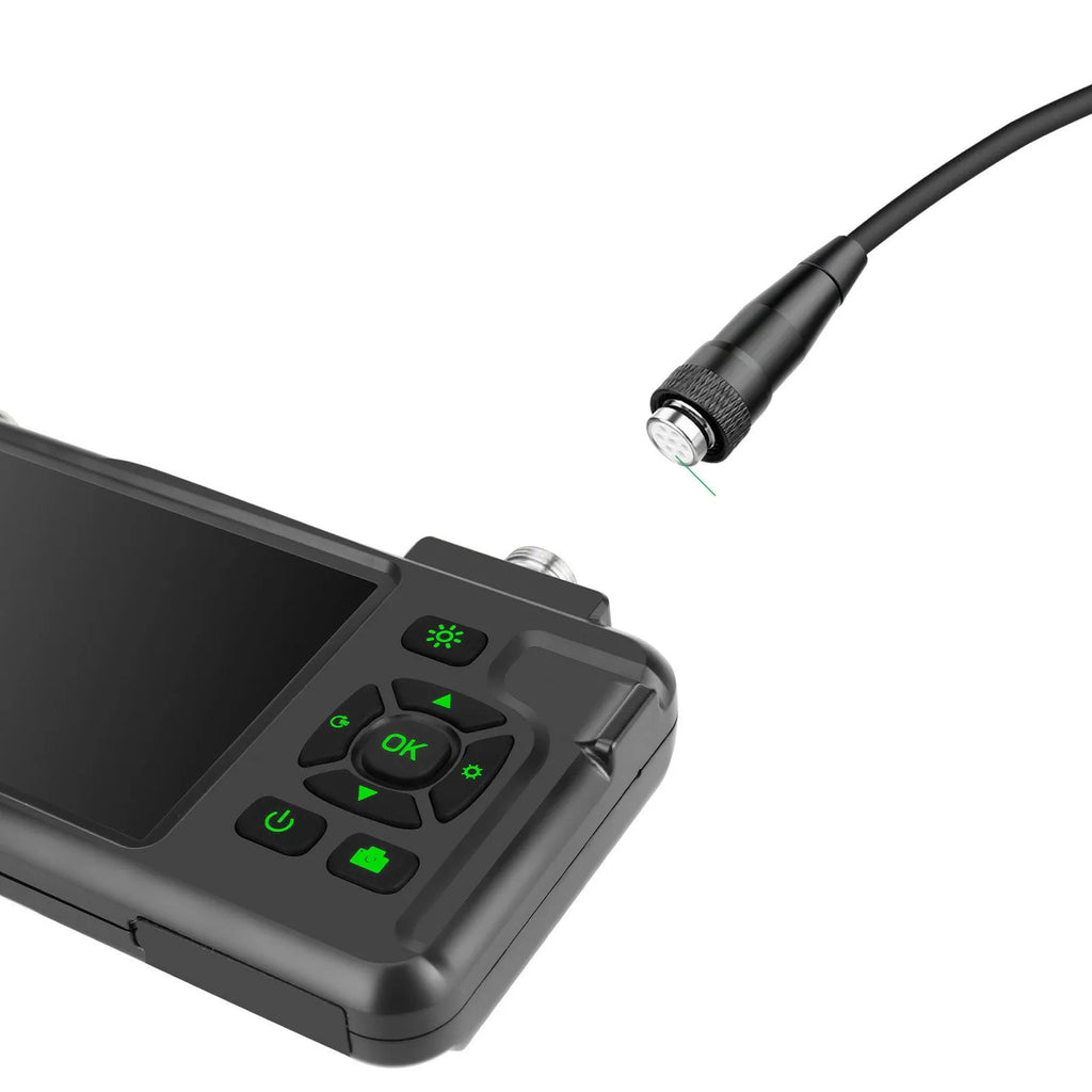 Handheld industrial endoscope with 4.5-inch colour screen and flexible inspection cable for automotive diagnostics