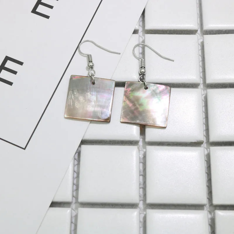 Geometric shell earrings for women with rectangular and square panther designs