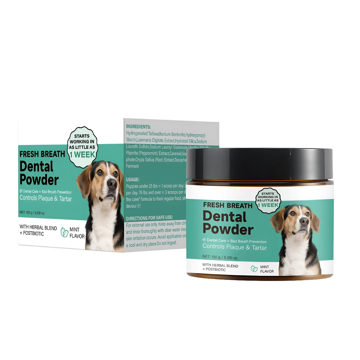 150g container of dog teeth cleaning powder for bad breath and plaque control, specification FP-A067