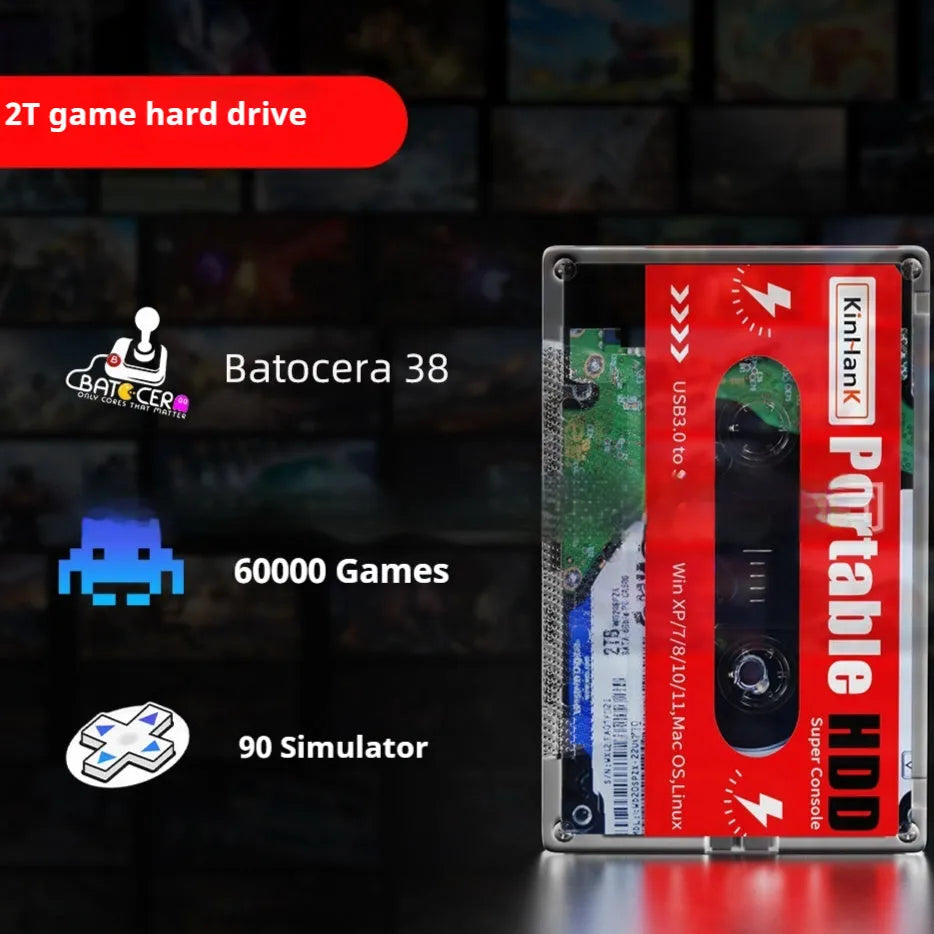 2TB external mechanical hard drive for mobile gaming with protective storage case and USB cable