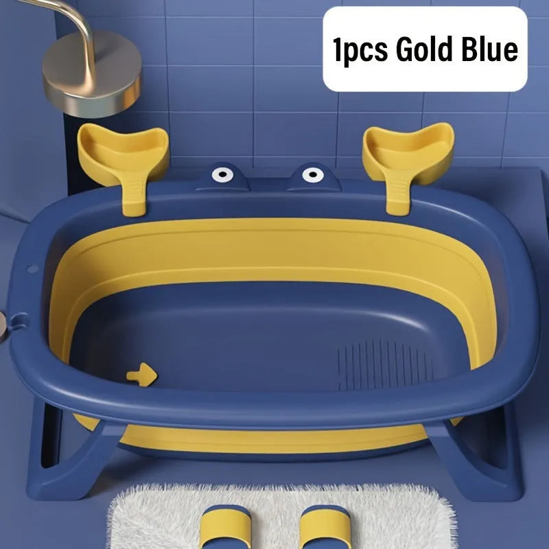 Blue foldable portable pet bathing tub for small dogs and cats on a non-slip base.