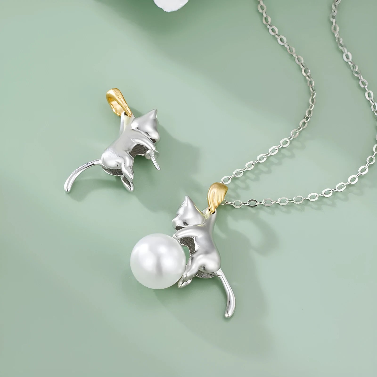 925 sterling silver clavicle chain necklace with cat charm pendant, fashion OL style jewellery