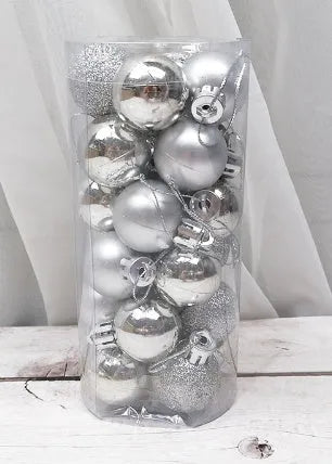 3cm diameter Christmas ball decorations in multiple colours including gold, red and silver