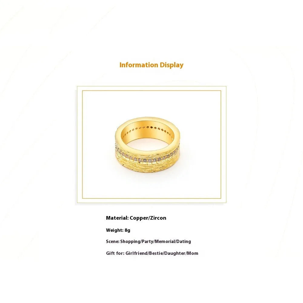 Gold-coloured geometric women's ring with zircon stone, shown from multiple angles