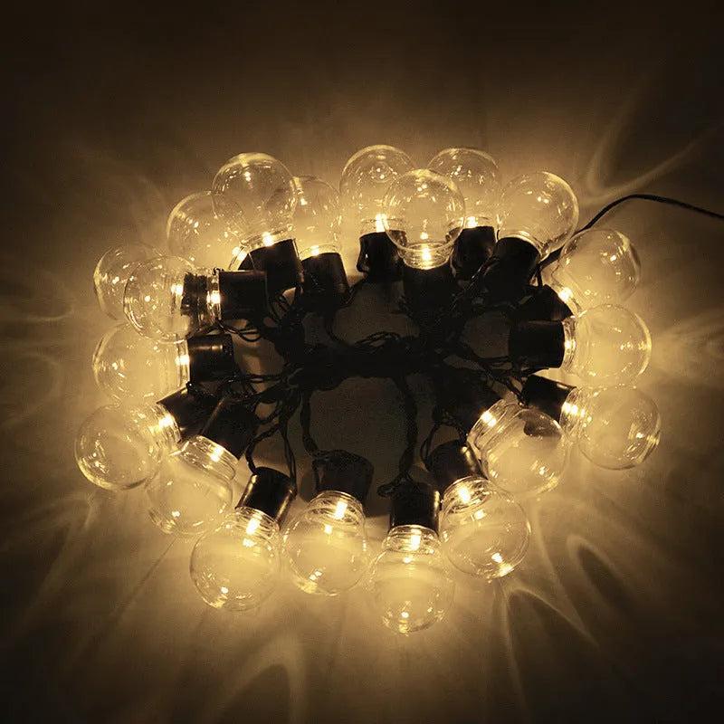 10-metre solar decorative festival light strand with 40 warm white LEDs on black copper wire