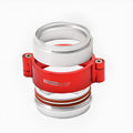 Aluminium fixed movement clamp for car turbine exhaust downspout in black, blue, or red.