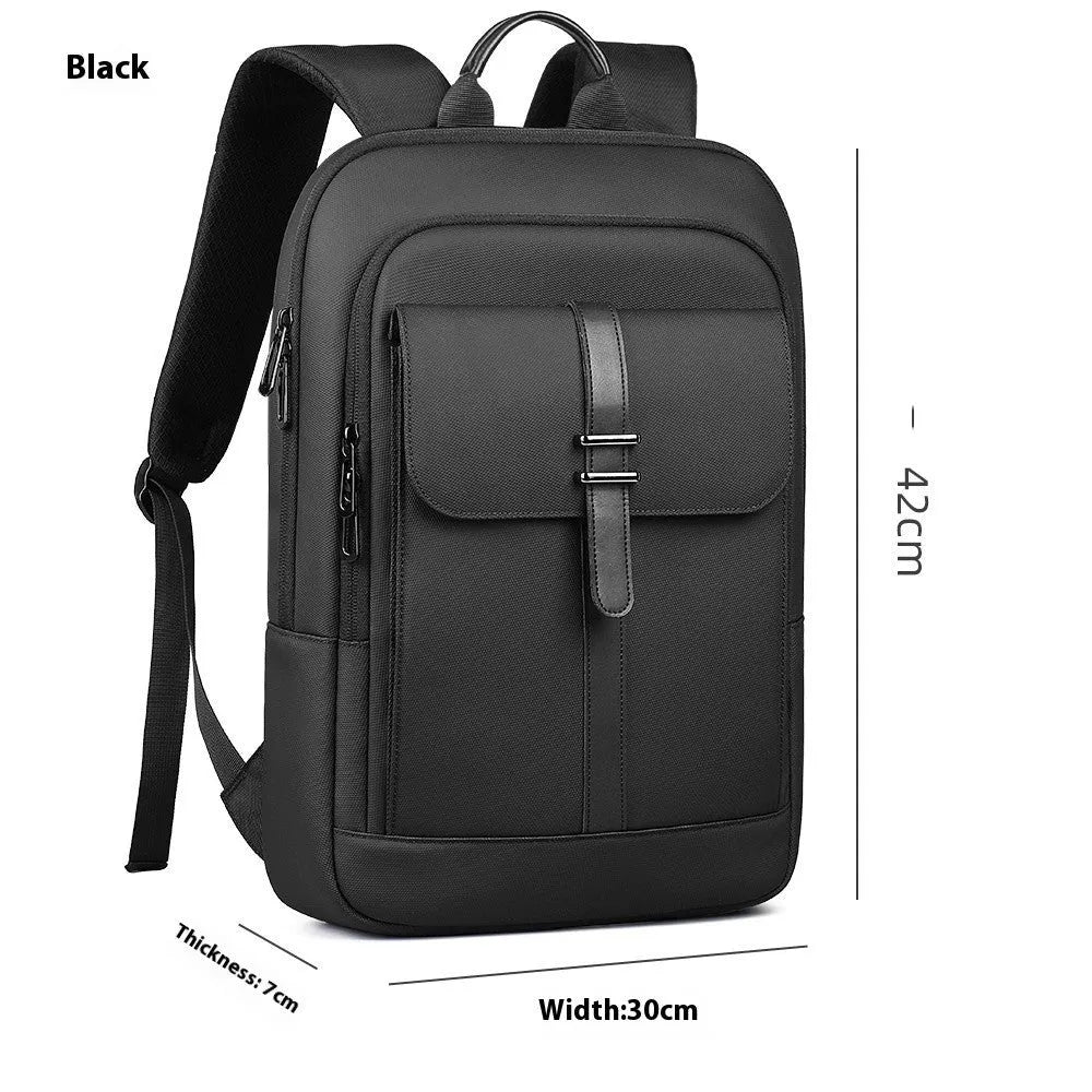 Black lightweight oxford backpack with sewing line detailing for business commutes