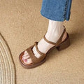 Women's open toe square toe retro platform sandals in milky white and brown colours