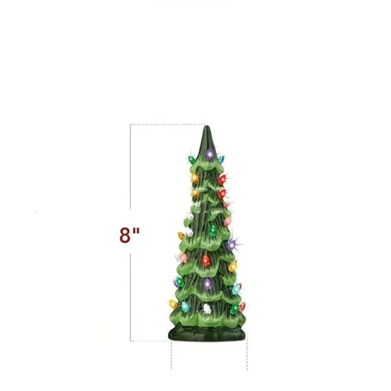 Set of three resin Christmas tree lamp decorations in European style with colour lighting