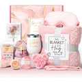 Modern aromatherapy bath gift set in plastic container with candle, soap, and bath products
