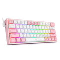 White pink RGB backlit mechanical keyboard with multimedia keys and dual keycaps.