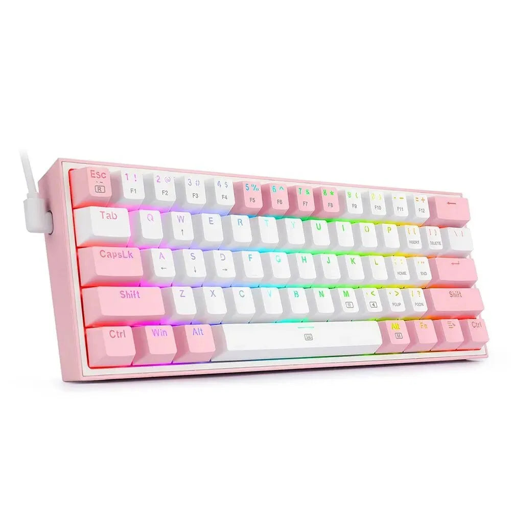White pink RGB backlit mechanical keyboard with multimedia keys and dual keycaps.