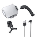 Grey and white folding screen wireless charging mobile phone holder with car air vent clip and suction cup mount.