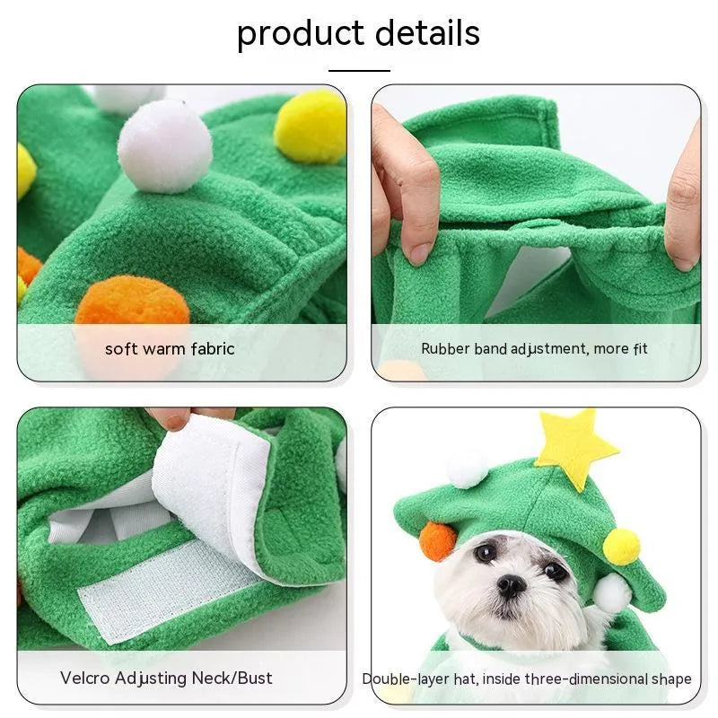Green Christmas tree pet costume for dogs and cats, polyester, average size, one piece