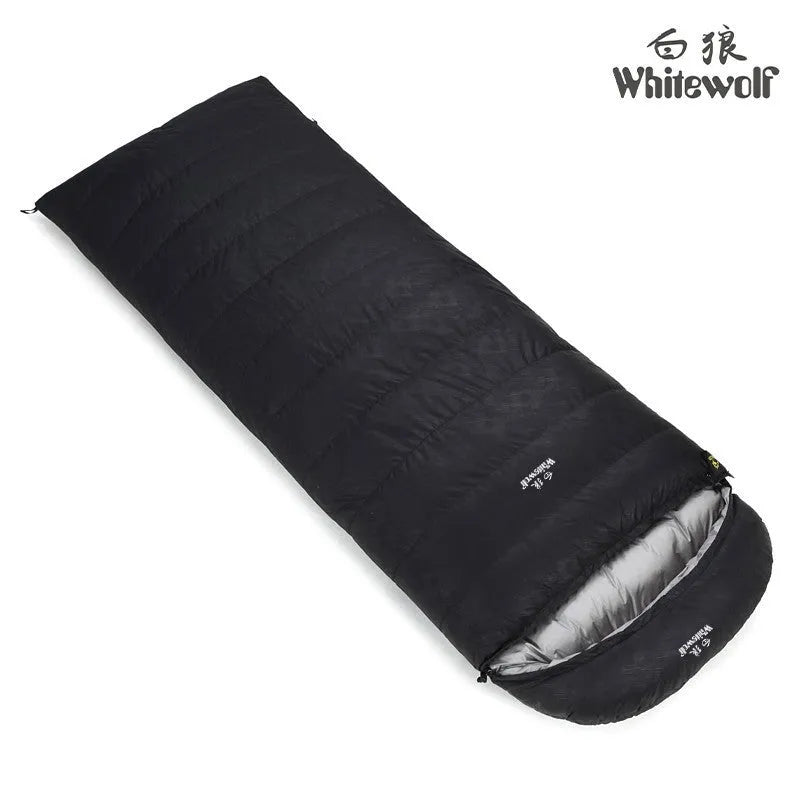 Black outdoor sleeping bag with envelope structure and tear-resistant nylon construction