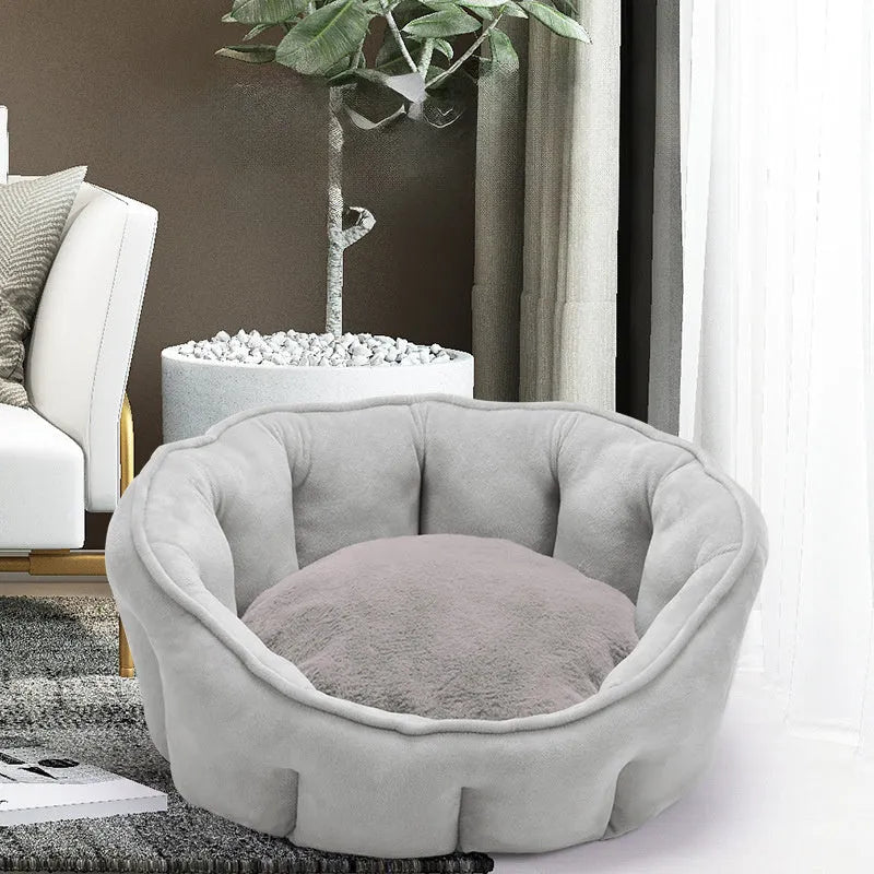 Plush cat bed house 46x46x23cm in grey, green, pink, or yellow, winter warm kennel mat