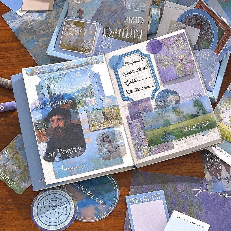 Creative A6 journal gift set with grid notebook, cards, paper photo frames, stickers, and stationery in retro plaid design