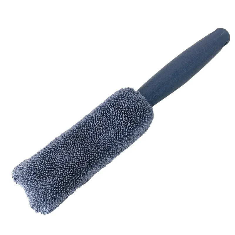Microfiber car wash tire brush with long handle for cleaning wheels and hub caps