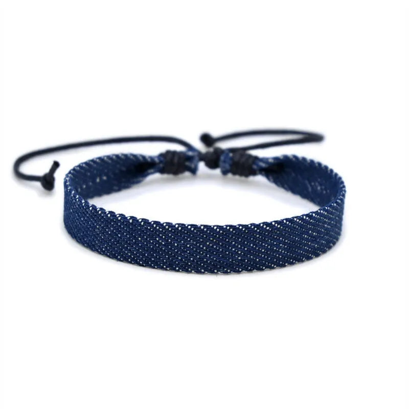 Denim fabric carrying strap bracelet with national style design in various colour options