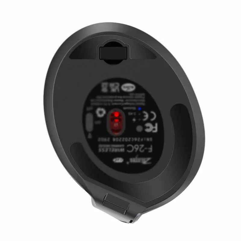 Gray Bluetooth vertical mouse with ergonomic grip and self-charging feature