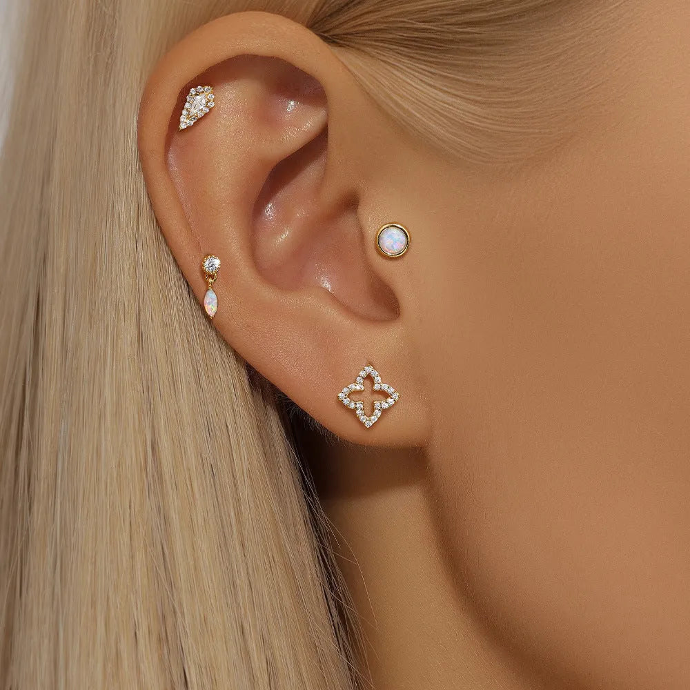 S925 sterling silver flat column geometric ear bone stud with threaded post in a gold colour.