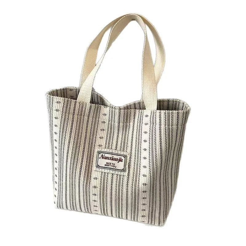 Japanese style corduroy handbag in dark brown with large capacity interior
