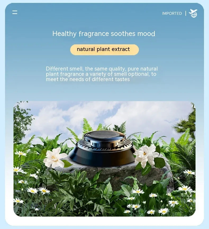 Portable solar-powered kinetic car air freshener with rotating double rings for fragrance diffusion