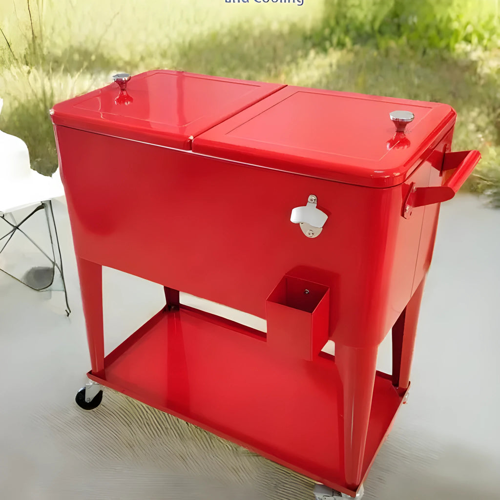 Red outdoor insulated trolley with metal heat preservation cart design and 750ml capacity