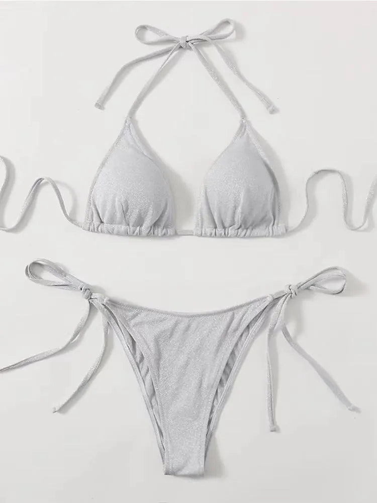 Women's fashion bikini split bandage swimsuit in polyester fabric