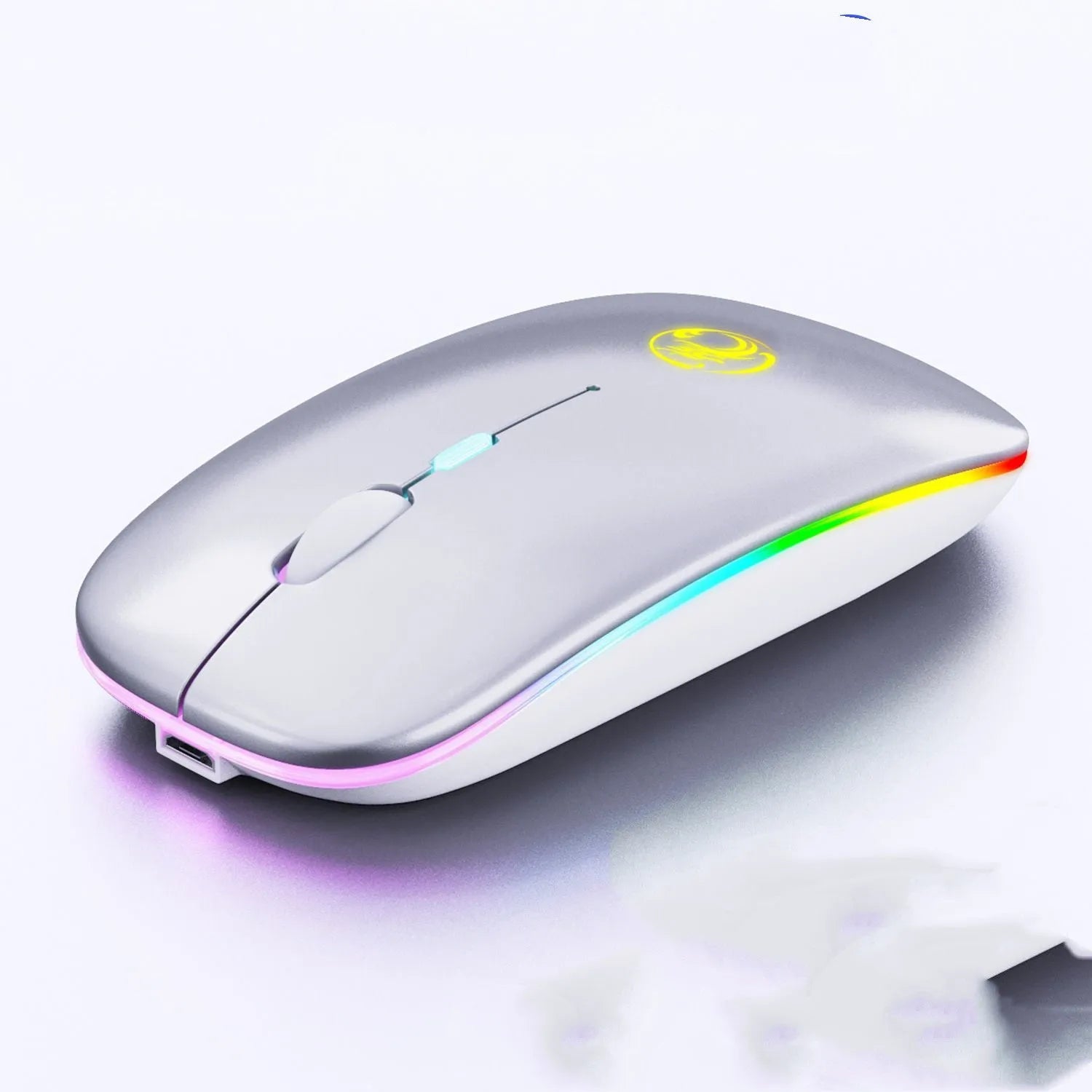 Black or white dual-mode wireless mouse with silent buttons and charging light