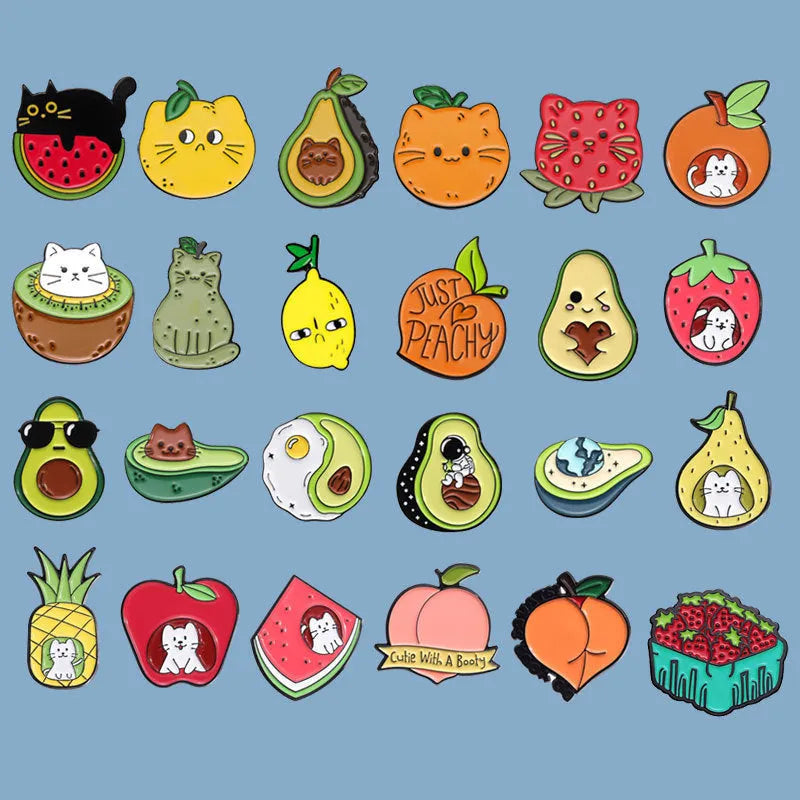 Colourful cartoon fruit design zinc alloy brooch with letter shape on fabric
