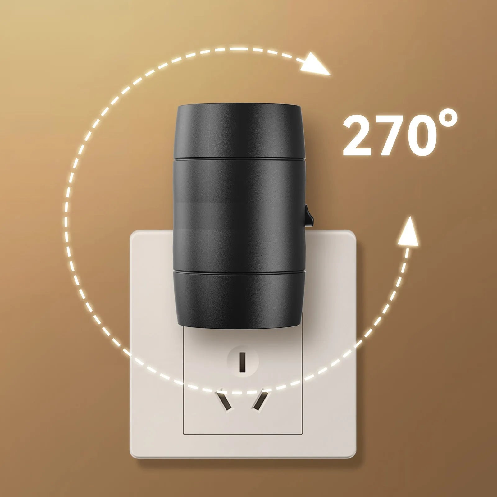 Plug-in night lamp with adjustable brightness dial and rotatable light head showing warm illumination