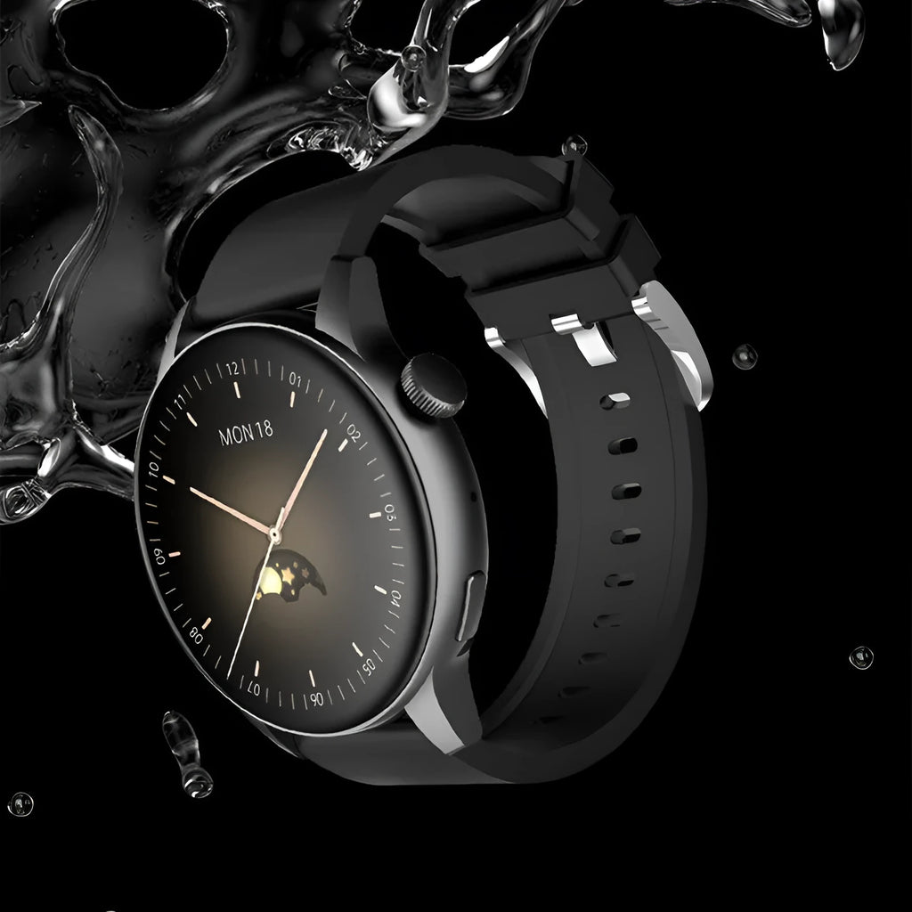 Stainless steel smart watch with a 1.30-inch colour screen on a wrist