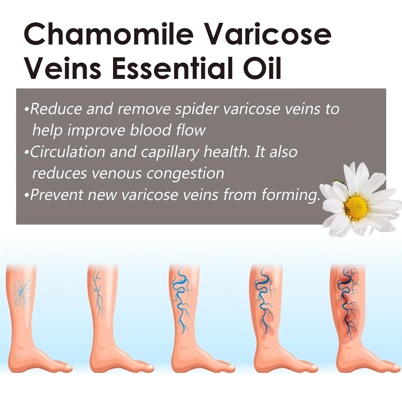 10ml bottle of chamomile leg essential oil for massage and skin care