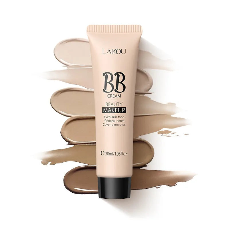 BB cream tube in 30ml size showing nine colour shades from light ivory to deep brown