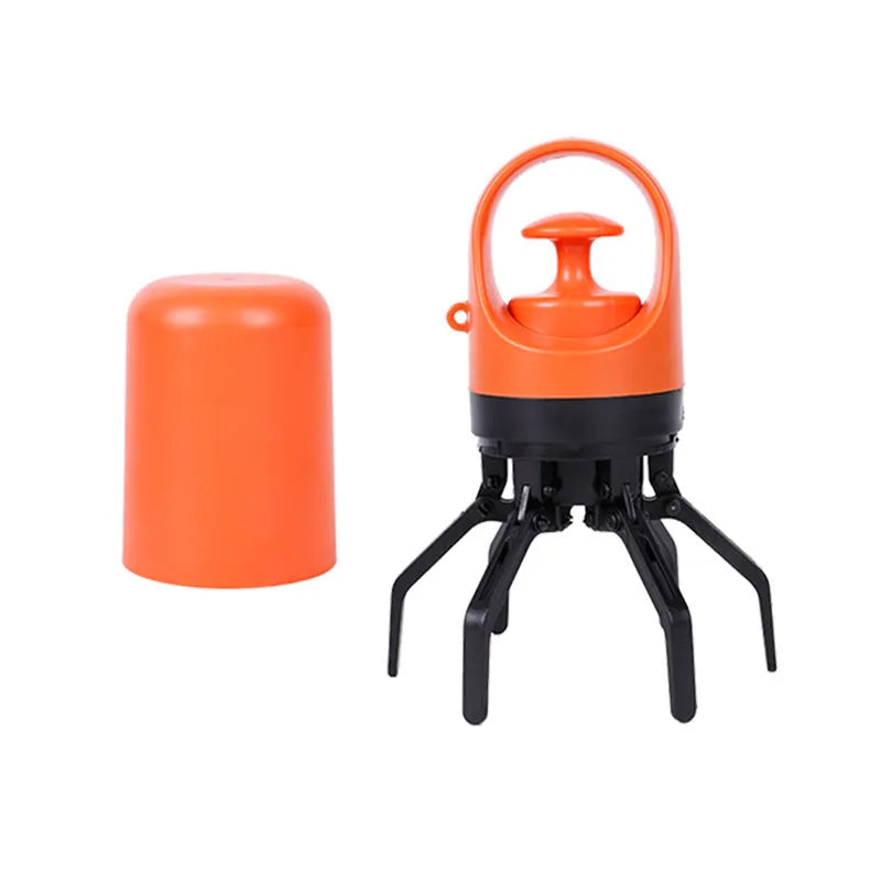 Blue and orange pet pooper scooper with claw mechanism and bag dispenser