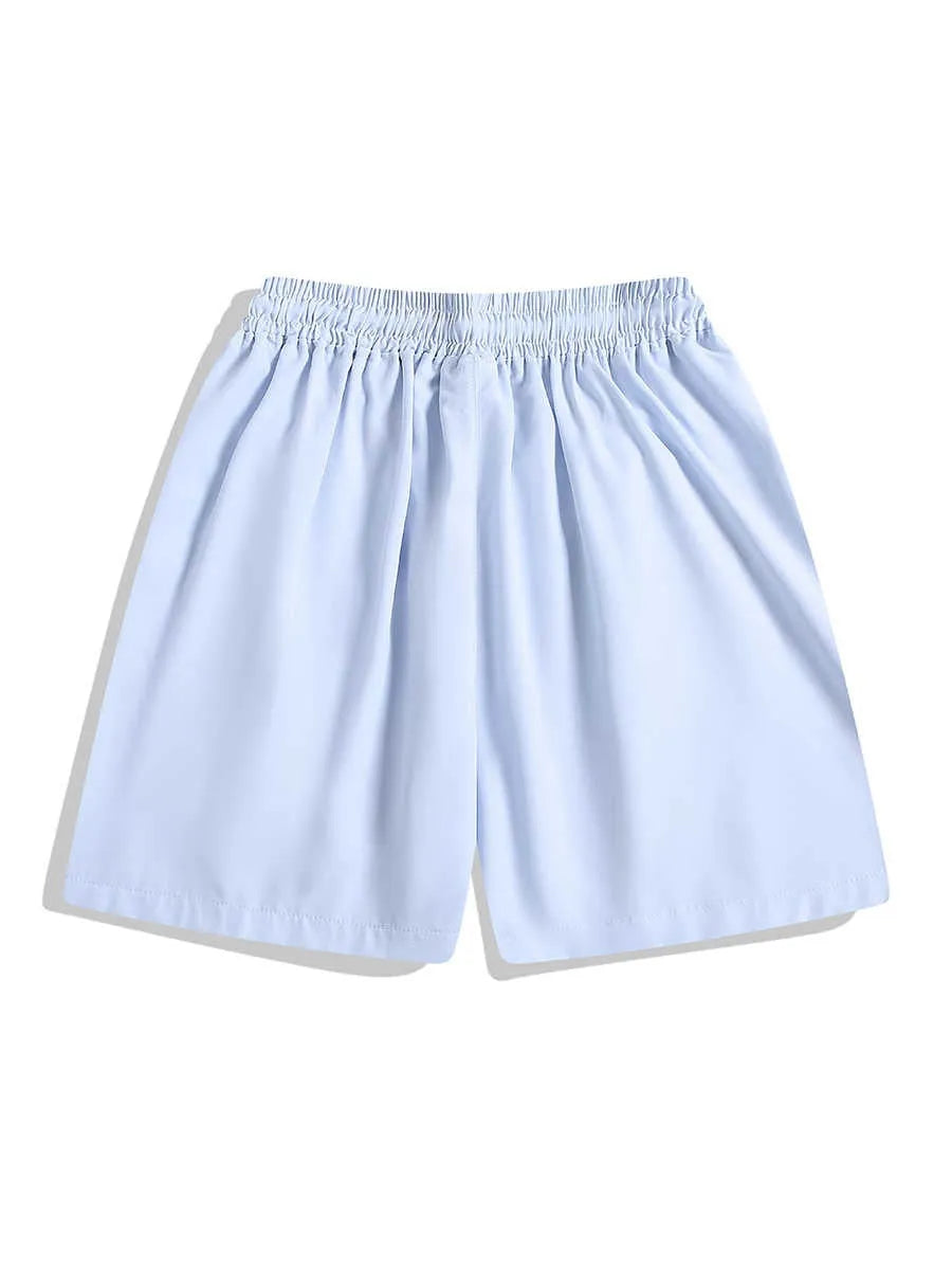Men's black quick-drying sports shorts with elastic waist and straight-leg loose fit