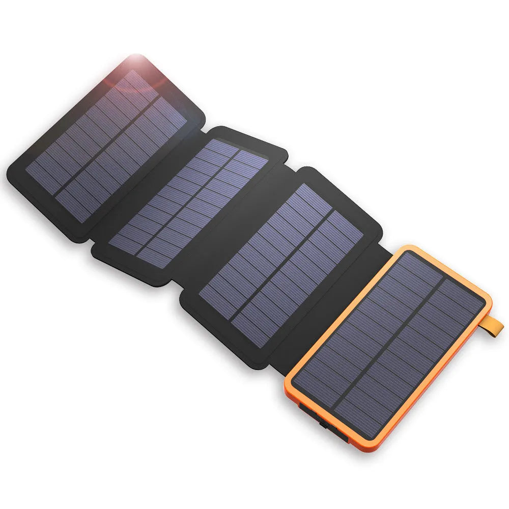 Outdoor waterproof solar power bank in multiple colours with charging cable and LED light