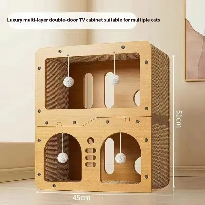 Double layer cat scratching board and nest in cute big eyes design with scratching surface and resting area