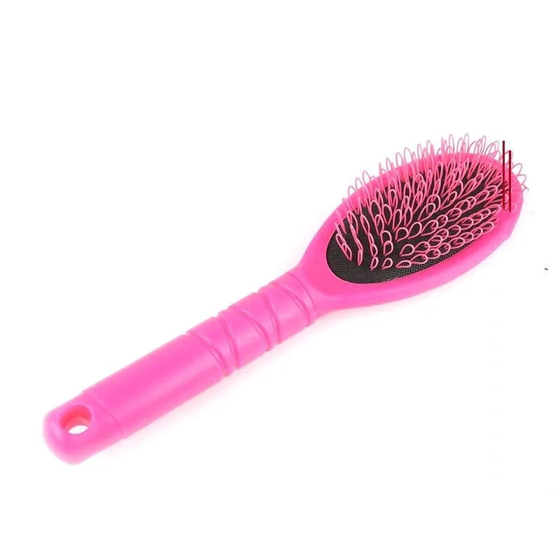 Black and pink ABS plastic hair extension comb with ring teeth and airbag cushion, 22cm long