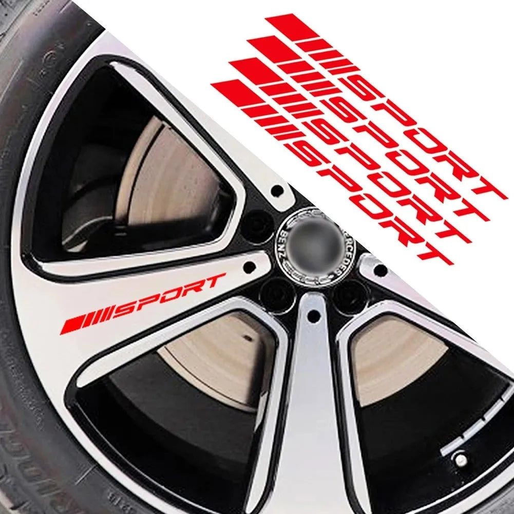 PET car rim stickers 10cm by 0.7cm hollow sports design black red white