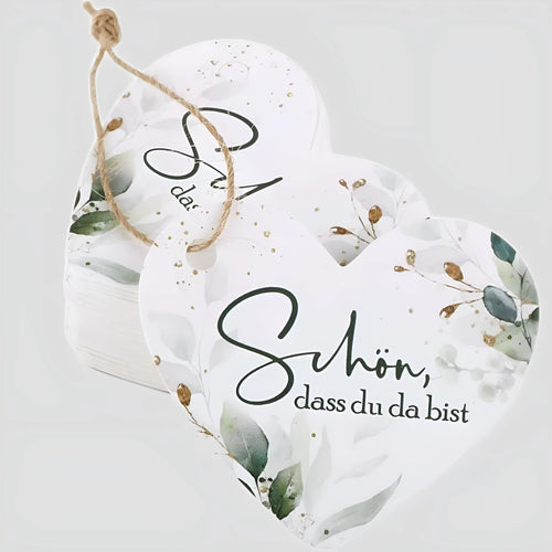 Pack of 50 floral design heart-shaped paper gift tags in two colour style options.