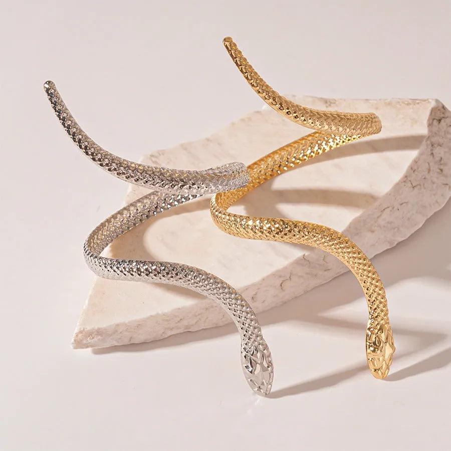 Two-piece exaggerated twisted winding simulated snakes ring and bracelet set with electroplated gold finish